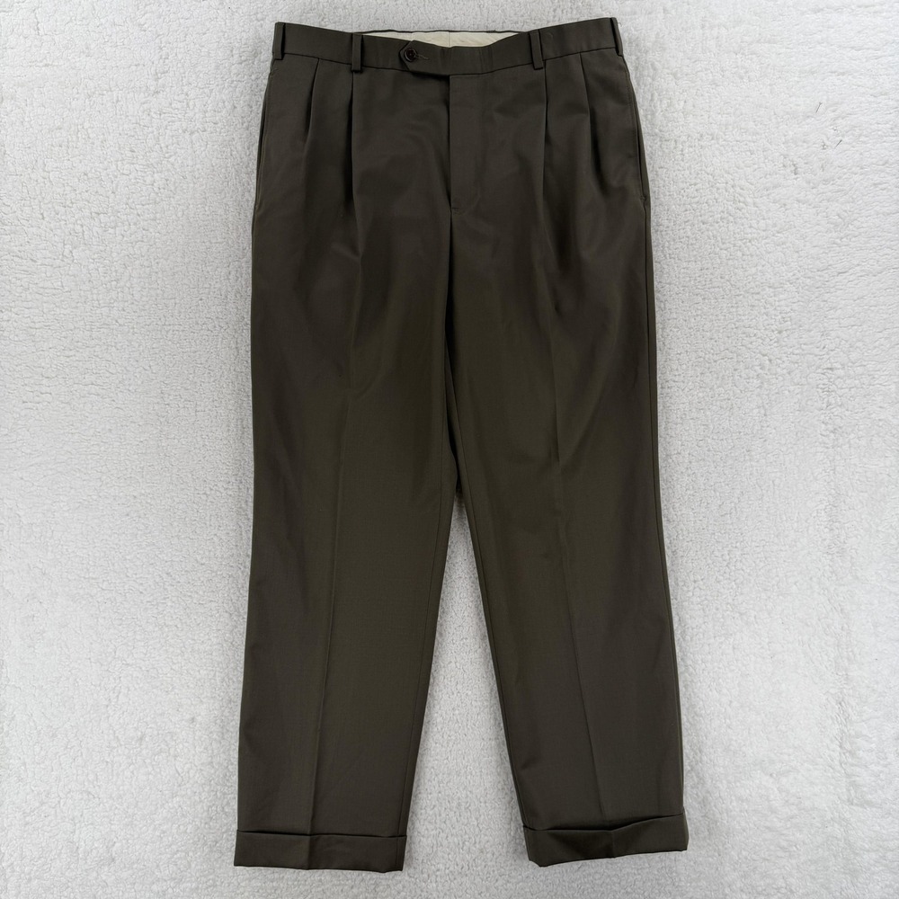 Brooks Brothers Dress Pants Mens 36x30 Green Wool Pleated Cuffed Classic